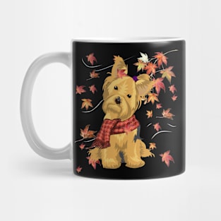 Maple Dog Leaf Fall Hello Autumn Funny Yorkie Lover Mug